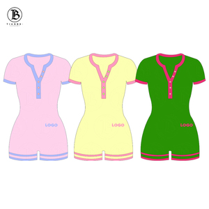 Nouveautés Printemps-Été : Combinaison Sexy à Col en V Profond, Manches Courtes, Boutons, Rayures, Combinaison Côtelée pour Femmes - Product Image 1