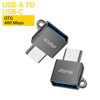 Adaptador OTG USB-C a USB-A ASPOR A783, Sincronización de Datos de 480 Mbps, Mini Convertidor Portátil de Aleación de Zinc para Teléfono y Portátil, en Stock