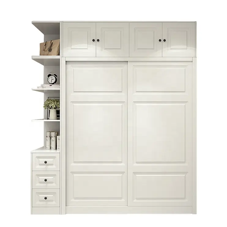 JIAMUJIA nordic white color custom mdf sliding door designs multifunctional clothes storage cabinet furniture wood wardrobe