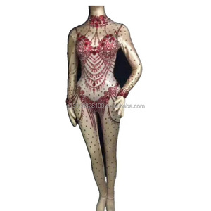 Pantalones de una pieza de cristal de diamante completo de manga larga Dewy para mujer Song DjDs Dance Team Gogo Performance Dress - Product Image 1