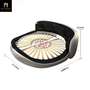 עיצוב ריהוט חמוד עץ כותרת יוקרה בצורת המלך גודל עגולה מיטת עור שחורה - Product Image 4