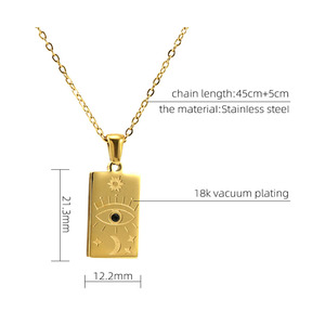 Collar de acero inoxidable chapado <span class=keywords><strong>en</strong></span> oro de 18k con tarjeta de tarot, colgante rectangular con forma de corazón de <span class=keywords><strong>sol</strong></span>, Ojo de leo aquarius, joyería popular - Product Image 5