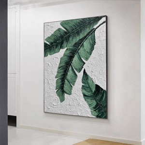 Peinture à l'huile peinte à la main, feuille de bananier, art moderne, effet 3D, cadre métallique, décoration murale pour salon, fond de canapé - Product Image 3