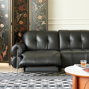 Sofá Funcional Eléctrico de Cuero Negro Estilo Retro, Sofá de Piel Vacuna Inclinable sin Pared, Color Marrón Azúcar Francés - Product Image 4