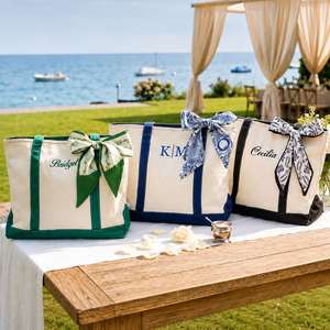 Personalized Canvas Shopper <b>Bag</b> with Embroidered Name or <b>Initials</b>, Inner Pocket, Bridesmaid Wedding Birthday <b>Beach</b> Commuter Gift - Product Image 2