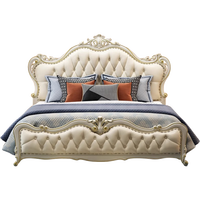 Lit double contemporain en bois massif 1,8 m, mobilier de chambre de luxe pastoral, lit de mariage en cuir français pour princesse