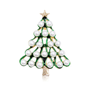 Broche Étoile Dorée Délicate et Attrayante, Ornée <span class=keywords><strong>de</strong></span> Perles d'Imitation Brillantes et d'un Arbre <span class=keywords><strong>de</strong></span> Noël Vert Festif en Émail - Product Image 2