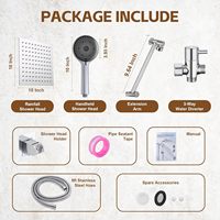 Système de douche pluie haute pression moderne en chrome avec bras réglable et régulateur de débit, installation facile, fixation murale pour salle de bain
