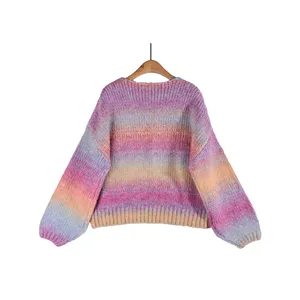 2023 fábrica al por mayor de primavera personalizada nueva moda acogedor punto manga larga cuello redondo rayas pulóver mujeres suéter