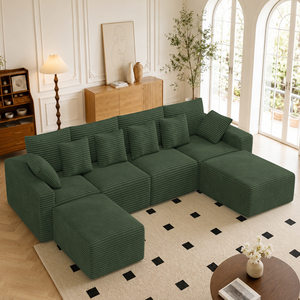 Sofá Seccional Modular en Forma de L con Chaise Longue, Tapizado en Corduroy, Asiento Profundo, Espuma de Alta Densidad para Sala de Estar/Apartamento - Product Image 1
