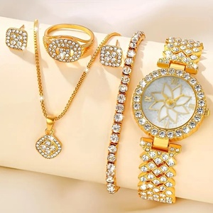 Của phụ nữ sang trọng thạch anh xem với Rhinestone đồ trang sức thiết lập biểu tượng tùy chỉnh bao gồm bông tai vòng cổ và quay số hiển thị con trỏ - Product Image 3