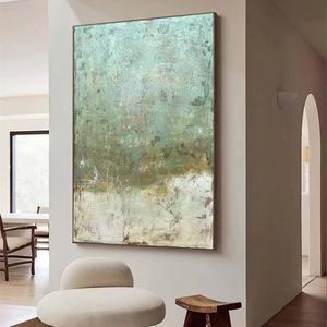 Peinture abstraite vert rustique vieilli sur toile pour la décoration intérieure – Peinture à l'huile originale faite à la main, tableau mural moderne - Product Image 3