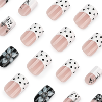 Faux ongles gothiques 3D à presser, motif léopard noir et blanc, style Y2K Cool Girl, pointes carrées, faux ongles punk avec métal 4496