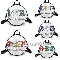 Sac à bandoulière rond portable au design exquis avec imprimé lettres grecques pour sororités, idéal comme cadeau pour les femmes de sororité