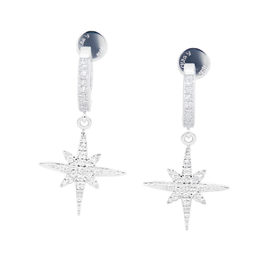 Orecchini Pendenti Temptation Star in Argento 925 Placcato Oro Bianco con Cristalli e Strass, Lussuosi per Uso Quotidiano Femminile - Product Image 1