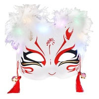 Masque facial lumineux en plastique pour jeunes, style antique, motif plume de renard, avec éclairage dynamique, idéal pour les anniversaires et les décorations.