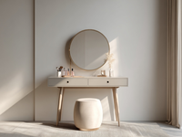 Coiffeuse moderne européenne en bois massif avec éclairage réglable, blanc, rose, gris, avec tiroirs de rangement