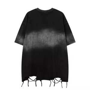 Camiseta personalizada para hombre High Street Gradient Vintage Washed Hem Torn de manga corta de verano, Camiseta holgada multifuncional - Product Image 2