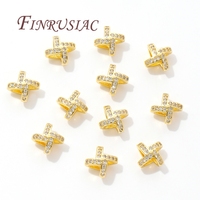 Perles entretoises en laiton plaqué or 18 carats en forme de X avec zircon, accessoires de fabrication de colliers et bracelets DIY, composants de bijoux en vrac