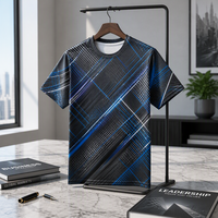 T-shirt pour homme en popeline 3D AOP 100% polyester beige, motif géométrique en blocs, séchage rapide, respirant, col rond, prêt à être expédié