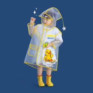 Children Raincoat Cape Style Waterproof Poncho For Kids School Wear With Dinosaur Print Yellow Trim - Product Image 3