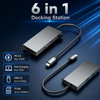 Station d'accueil USB-C 6-en-1 avec HDMI 4K+60Hz, PD 100W, 2x USB3.0 5Gbps, lecteur de cartes SD/TF 3.0, coque en aluminium