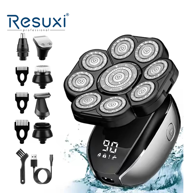 Resuxi LK-9610 Upgrade 9D Men's Rotary Shavers Waterproof IPX6 Magnetic Blade Rechargeable LCD Head Shaver