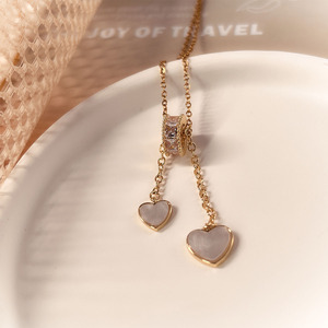 Collar con Colgante de Corazón de Acero Inoxidable con Baño de Oro de 18K, Engaste de Bisel, Joyería de Fiesta, Estilo Clavícula para Mujer - Product Image 1