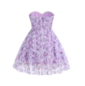 Abito da Sera Corto Stile Fatata Viola per Donna Sensuale Dolce con Spalle Scoperte Decorato con Rose 3D e Perline con Cerniera Taglia Personalizzabile - Product Image 4