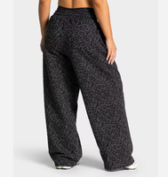 Pantalon de jogging large personnalisé avec étiquette imprimée et passepoil léopard noir, en coton respirant pour femme