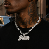 Collier unisexe en argent 925 avec pendentif lettre cursive 'Dream' entièrement pavé de moissanite VVS1 et chaîne cubaine étoilée, bijou de déclaration, cadeau, joaillerie fine