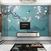 Papier peint mural personnalisé 8D, nouveau style chinois, fleurs de magnolia et oiseaux imprimés, imperméable, auto-adhésif, tissu non tissé, salon