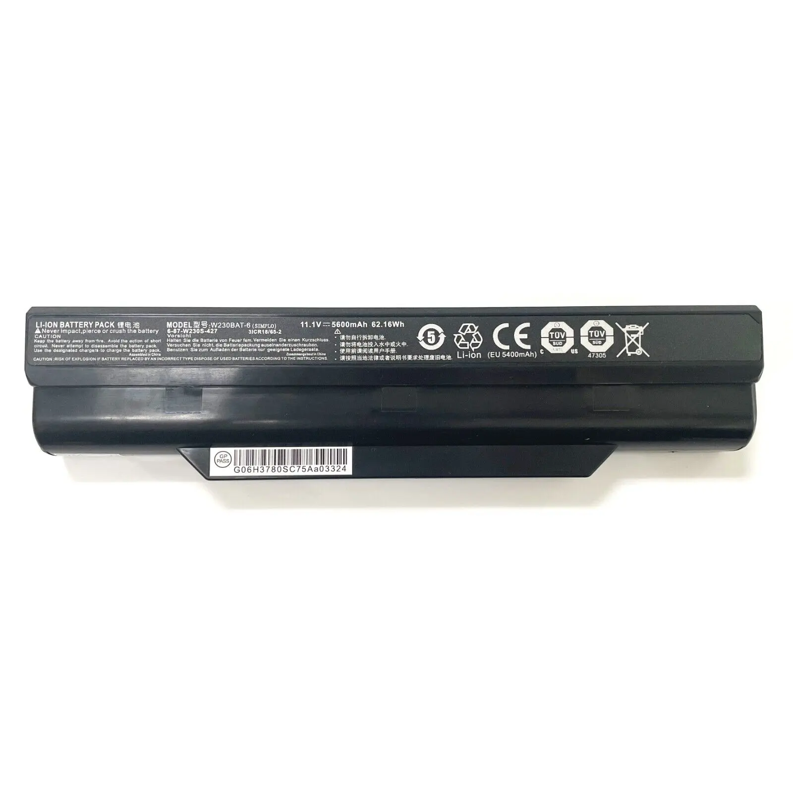 Batteria per W230BAT-6 Clevo W230 W230SD W230SS W230ST W230ST 3ICR18/65/-2 6-87-W230S-4271 6-87-W230S-4E7 W230BAT-6 62. 16wh