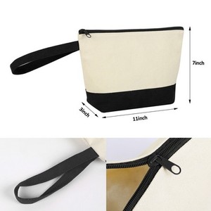 Sac de toilette portable pliable en toile de coton à motif lettres bicolore avec fermeture éclair contrastante et dragonne – Grande Vente - Product Image 2