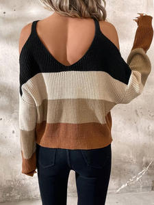 <span class=keywords><strong>Pull</strong></span>-over en maille personnalisé pour femme, style épaules dénudées, col licou, ajouré, coupe ample, fournisseur de vêtements - Product Image 2