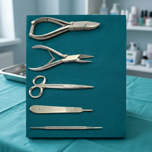 Juego de instrumentos de podología: Alicates cóncavos para uñas con diseño de flecha y llama, lima plateada, sonda, manual, grado hospitalario, acero inoxidable, peso ligero - Product Image 3