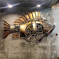 Décoration murale rétro steampunk en métal, sculpture de poisson mécanique à engrenages pour la décoration de restaurant
