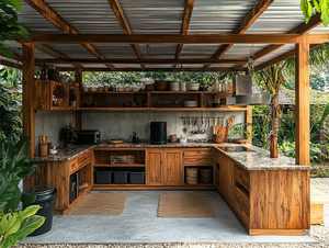 Meuble de rangement ouvert en aggloméré pour cuisine moderne, buffet, armoire latérale, cuisine ouverte, restaurant pour extérieur - Product Image 2