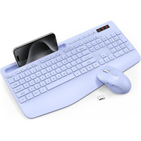 Silent Ergonomic 2.4G Wireless Keyboard and Mouse Combo Full-Sized Wrist Rest Phone Holder Sleep Mode