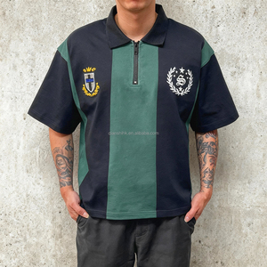 Custom media cremallera Patchwork Jersey camiseta Streetwear algodón bordado Polos diseñador Boxy peso pesado camisetas de gran tamaño - Product Image 1