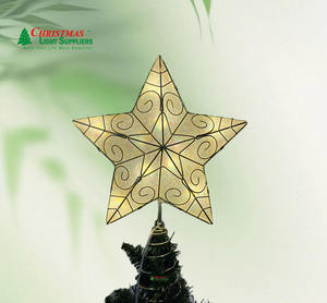 Звездная Рождественская елка Топпер с двойным наконечником выглядит как Capiz, звезда, освещенная металлическая елка, верхняя часть с рождественскими огнями - Product Image 2