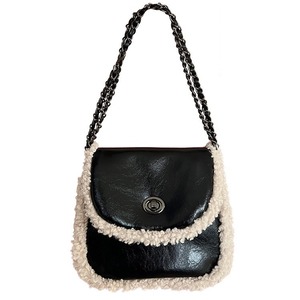 Bolso Bandolera de Mujer, Estilo Saddle, Color Negro, Cadena, Lana de Cordero, para Uso Diario, Estilo Ins - Product Image 5