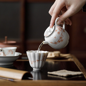 Guanlan Wood Ash Hand Painted Iron Red Pine Breeze Ceramic Teapot Round With Lid Kung Fu <b>Tea</b> <b>Set</b> Single Teapot - Product Image 3