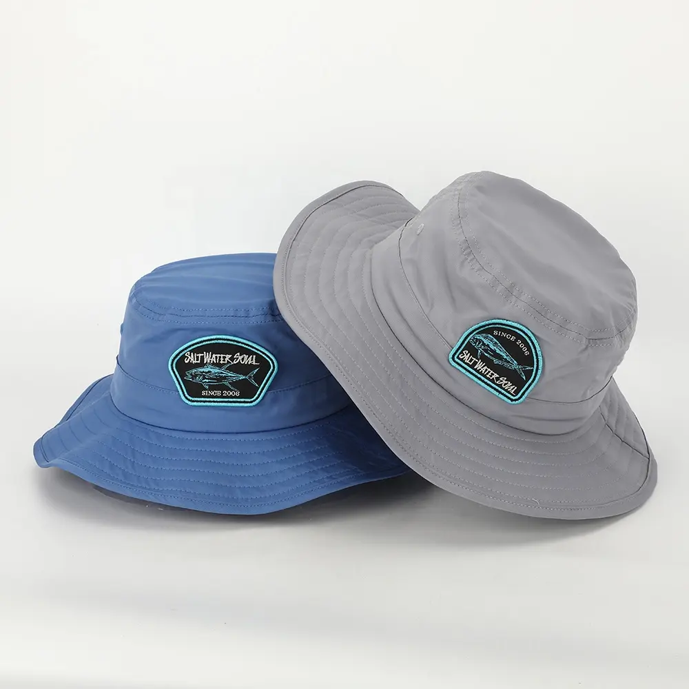 Toptan özel Logo yüksek kaliteli hızlı kuru Polyester erkek güneş gölge Safari kap, balıkçı geniş Brim dize kova şapka