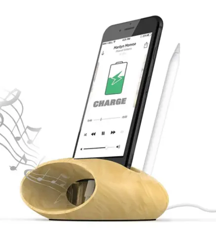 Amplificateur de son pour téléphone Poisson en bois Support pour téléphone Support en bois pour X xs max 7 8 Plus Support en bambou Haut-parleur Bureau Universel