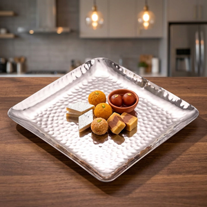 Stainless Steel Square Hammered Finish Deep Serving Tray Premium Multipurpose Platter <b>Plate</b> for <b>Snacks</b> Starters BBQ Parties - Product Image 4