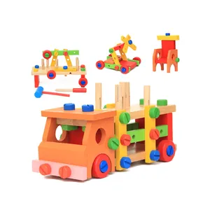 2024 New arrivals trẻ em bằng gỗ DIY xe công cụ xây dựng Set bé Montessori mầm non xe tải khối xây dựng Set cho trẻ em 3 +