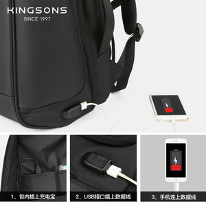 Kingsons Business <b>Backpack</b> <b>Black</b> 15.6 Inch Laptop Compartment With Usb Charging For Men Travel Work - Product Image 5