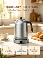 Bouilloire électrique en acier inoxydable de 1,7 L, bouilloire électrique thermos en acier inoxydable de 1,8 L