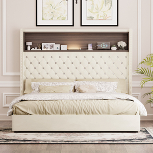 Cadre <span class=keywords><strong>de</strong></span> <span class=keywords><strong>lit</strong></span> convertible moderne en velours capitonné, taille Queen, avec port USB, veilleuse, tête <span class=keywords><strong>de</strong></span> <span class=keywords><strong>lit</strong></span> <span class=keywords><strong>de</strong></span> 52 pouces <span class=keywords><strong>de</strong></span> hauteur avec décoration à rivets - Product Image 2
